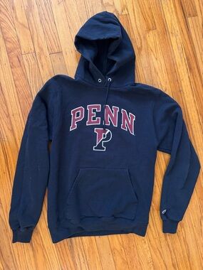 Champion Navy Hoodie with Maroon and White University of Pennsylvania Logo